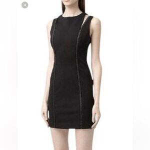 all saints mika leather dress AllSaints Mika Pinstud-embellished Leather Mini Dress in Black